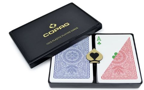 Copag Four Color Index 100% Plastic Playing Cards - Poker Size, Regular Index, Red/Blue 2 Deck Set main image